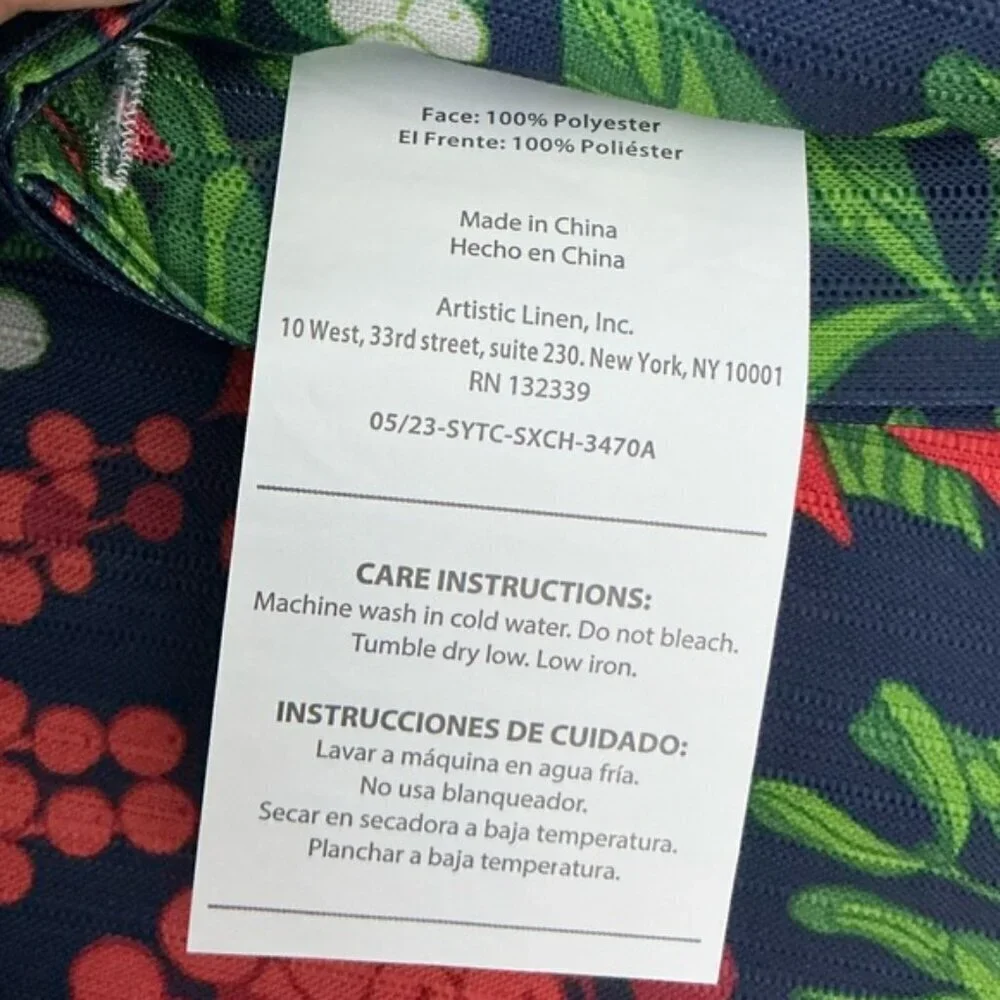 Christmas Shower Curtain Holiday Poinsettias Fabric Classic Navy Blue 70x72 In